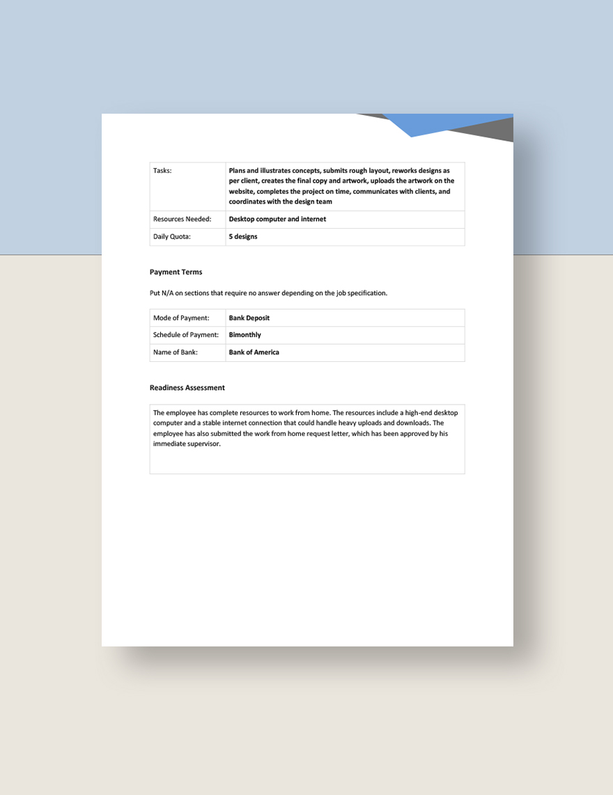 Remote Work Readiness Assessment Form Template