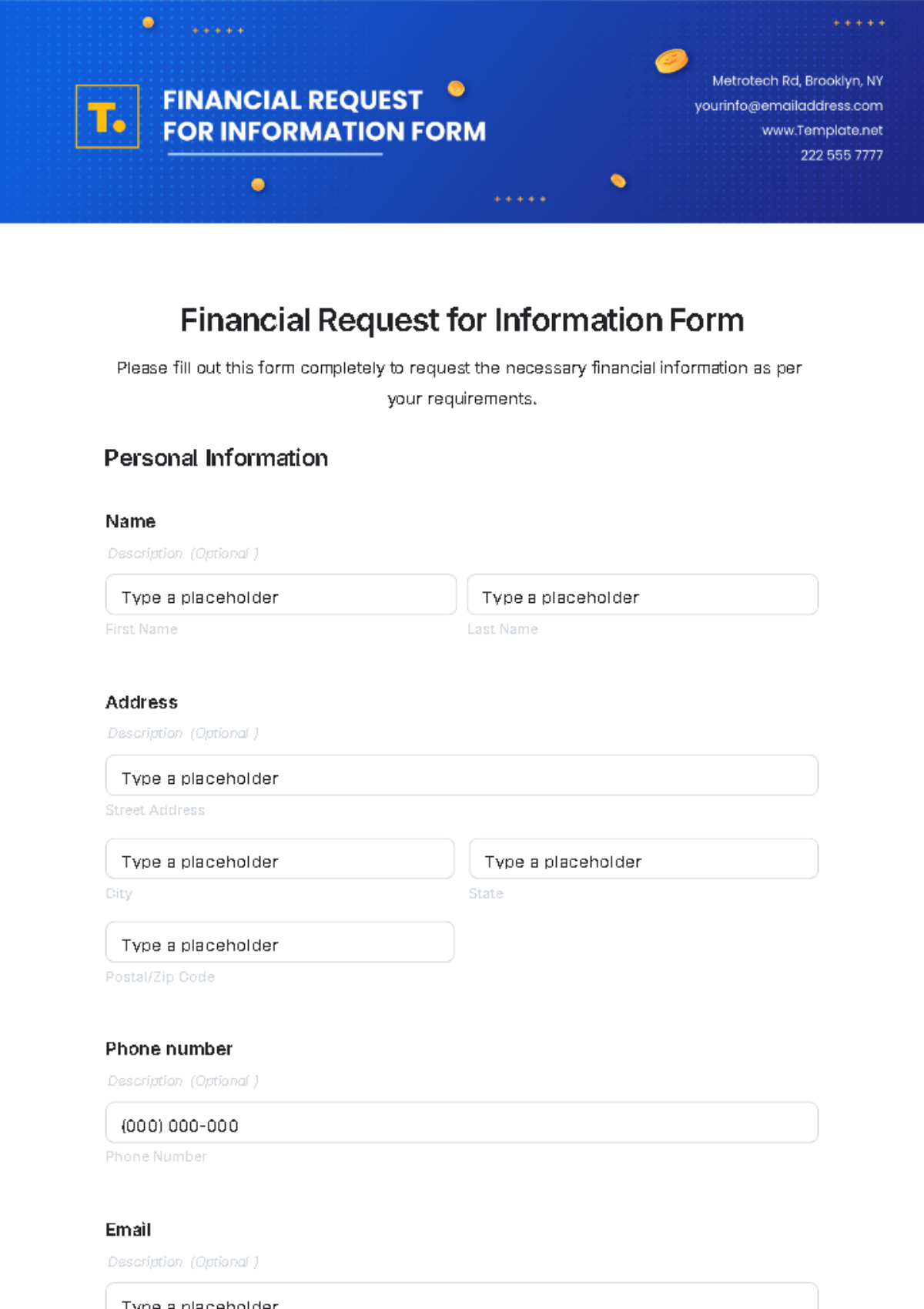 Free Financial Request for Information Form Template