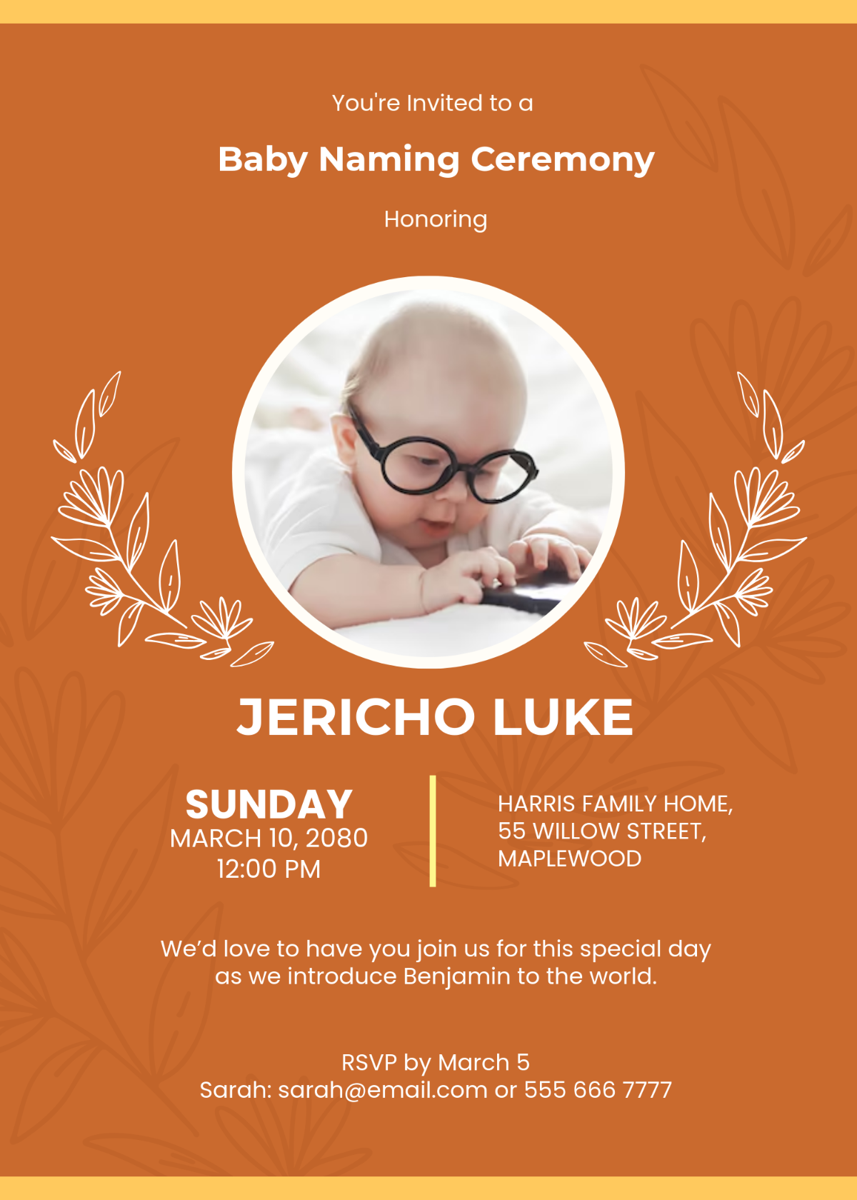 Free Simple Naming Ceremony Invitation Template