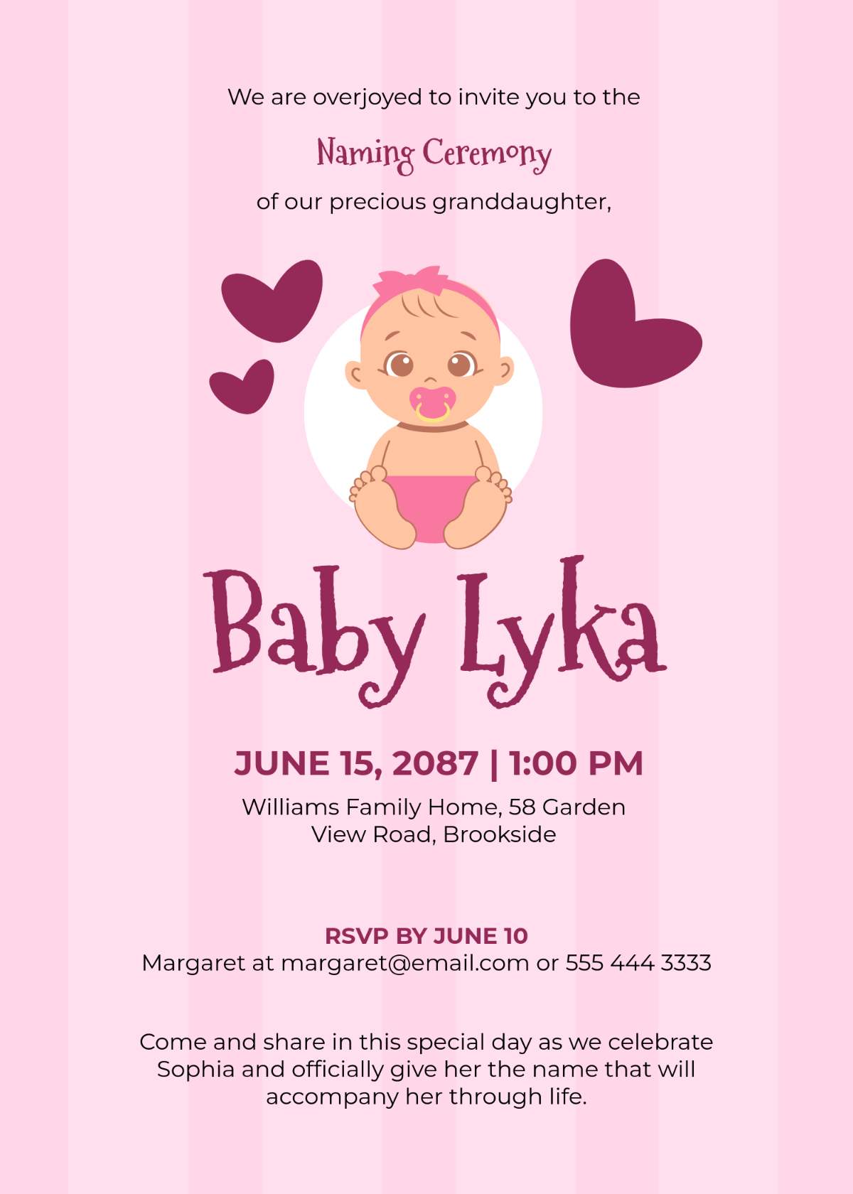 Free Naming Ceremony Invitation Template For Granddaughter