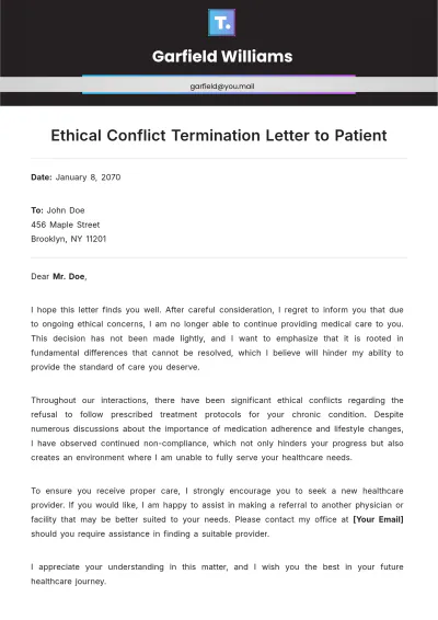 Free Ethical Conflict Termination Letter to Patient Template to Edit Online