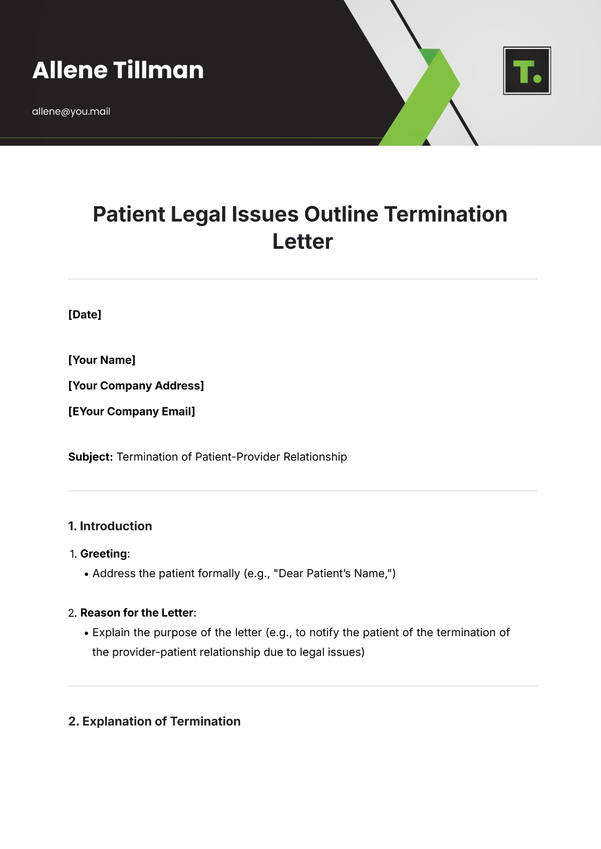 Patient Legal Issues Outline Termination Letter Template - Edit Online & Download