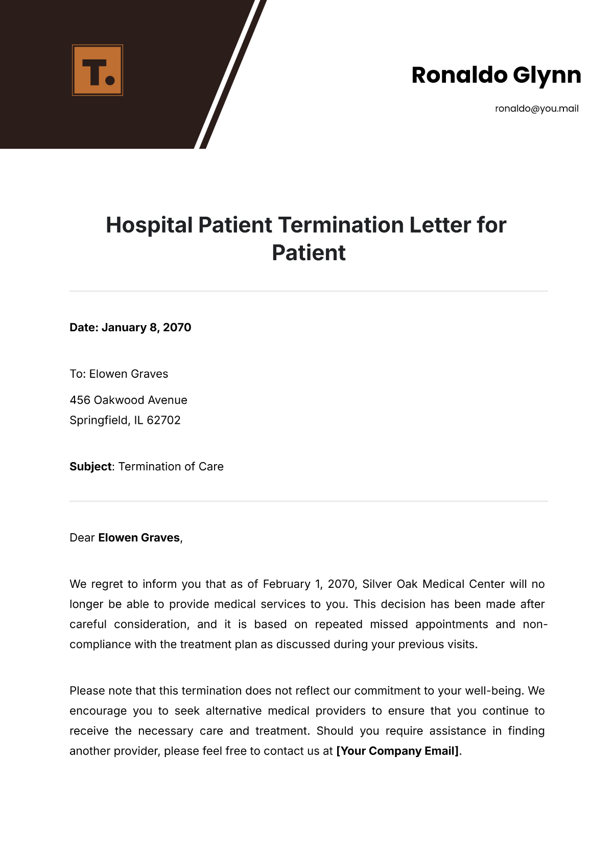 Free Hospital Patient Termination Letter for Patient Template