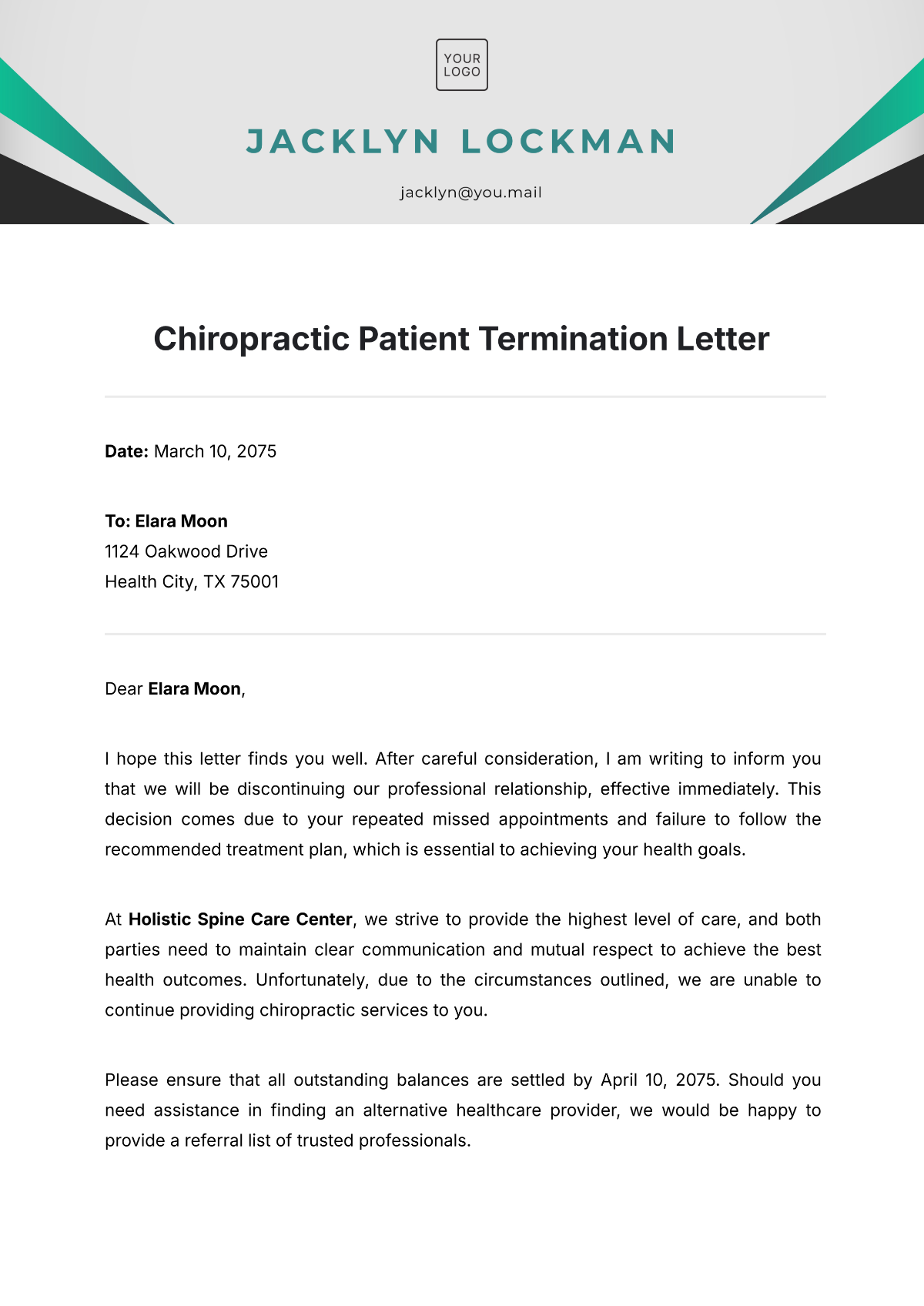 Free Chiropractic Patient Termination Letter Template