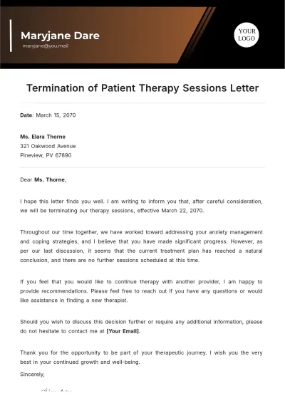 Free Termination of Patient Therapy Sessions Letter Template to Edit Online