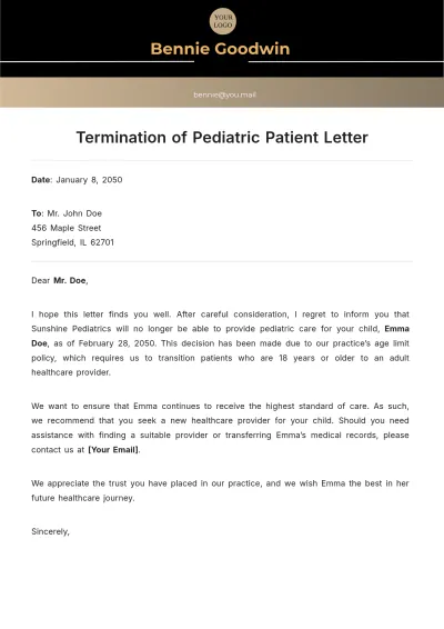 Free Termination of Pediatric Patient Letter Template to Edit Online