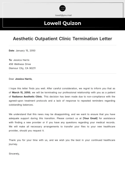 Free Aesthetic Outpatient Clinic Termination Letter Template to Edit Online