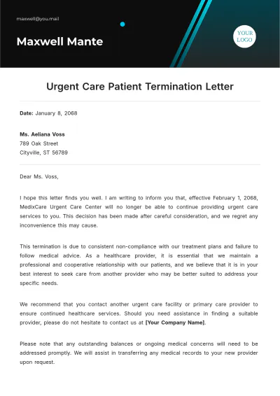 Free Urgent Care Patient Termination Letter Template to Edit Online