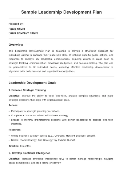 Free Sample Leadership Development Plan Template to Edit Online