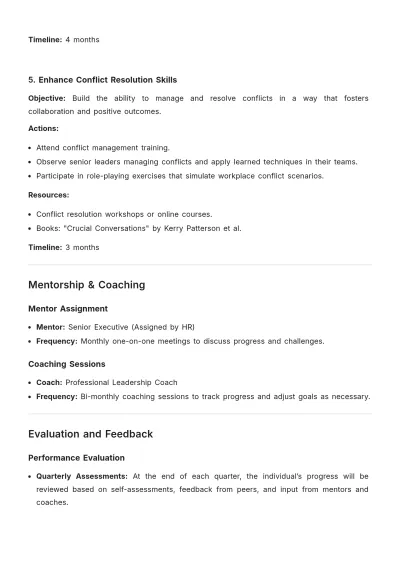 Free Sample Leadership Development Plan Template to Edit Online