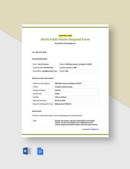 Free Sample Work From Home Request Form Template - Word | Template.net