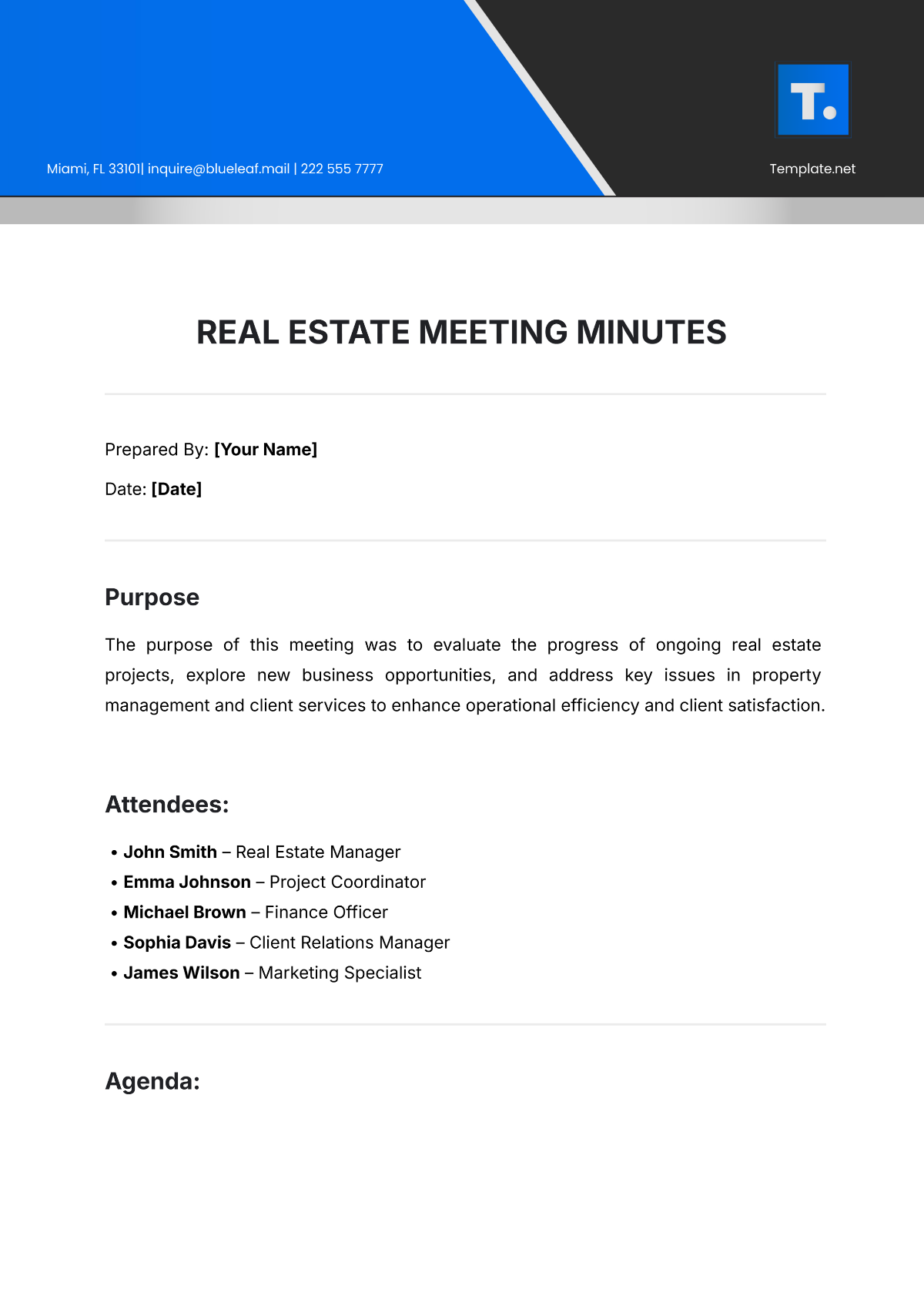 Free Real Estate Meeting Minute Template