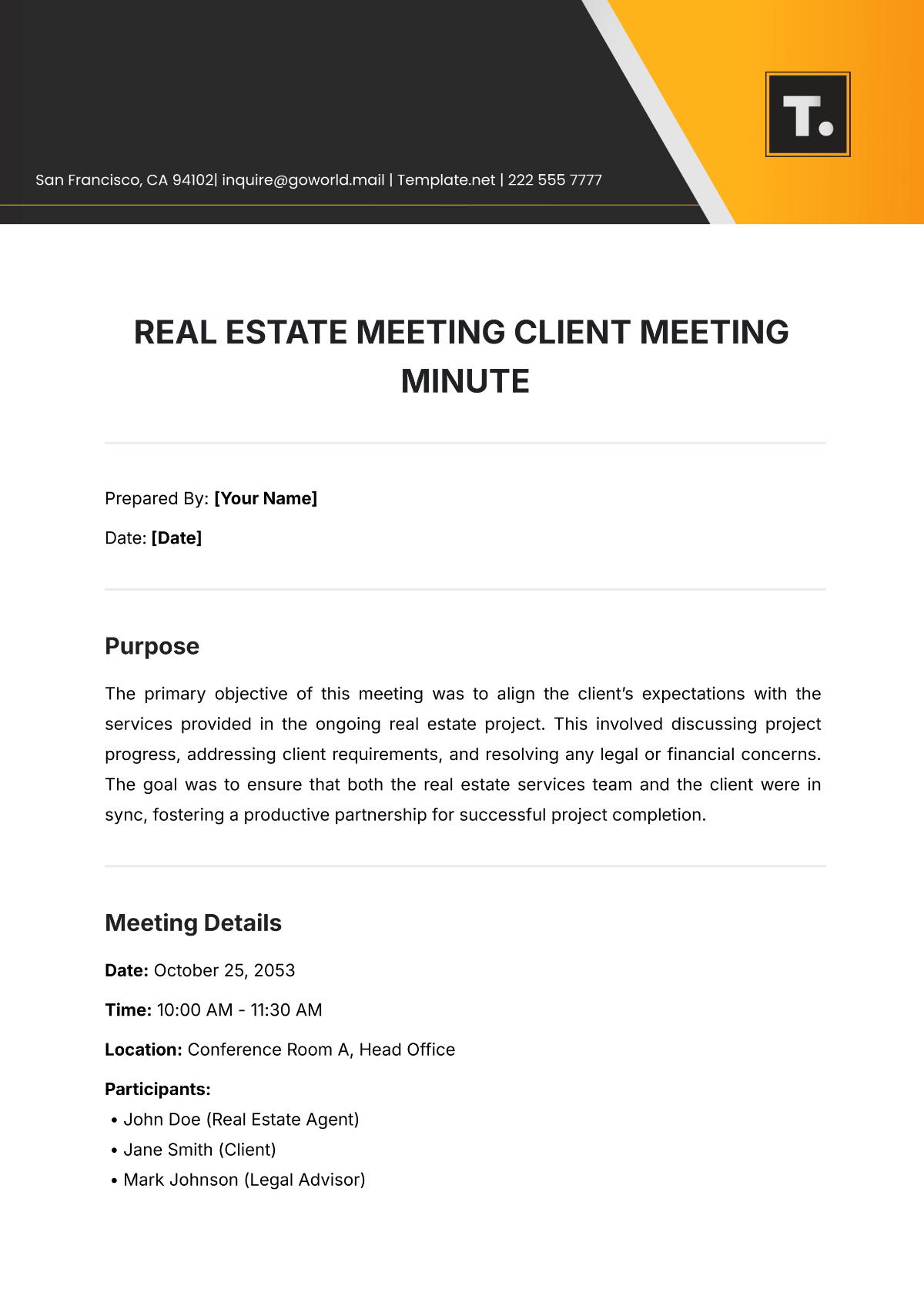 Free Real Estate Meeting Minute Client Meeting Minute Template