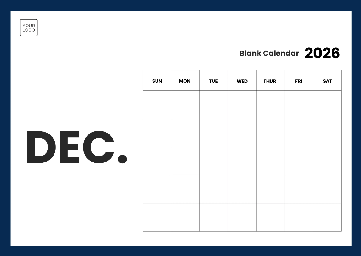 Free Blank Calendar 2026 Template to Edit Online