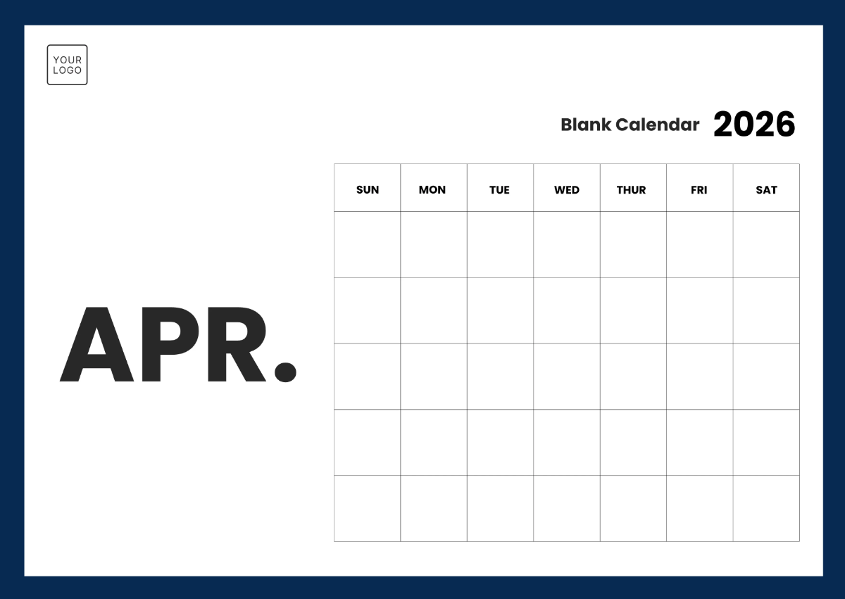 Free Blank Calendar 2026 Template to Edit Online