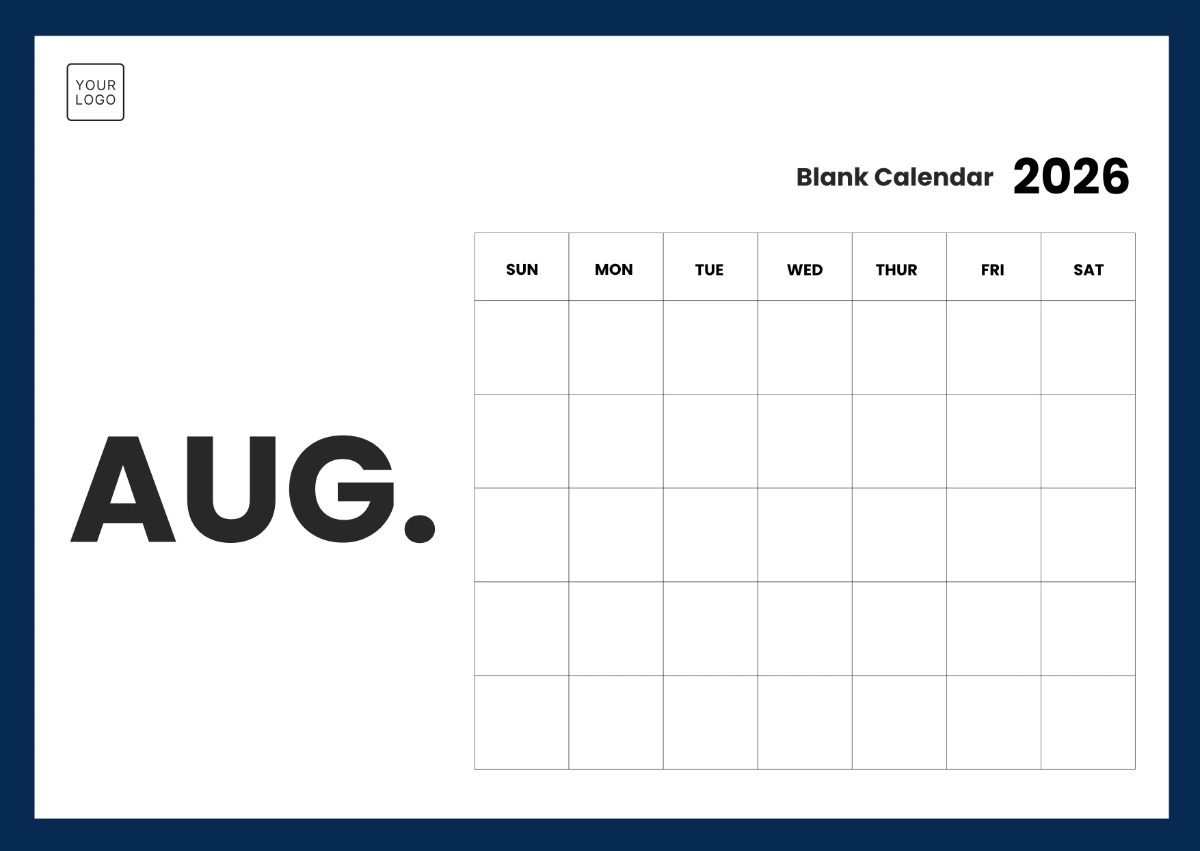 Free Blank Calendar 2026 Template to Edit Online