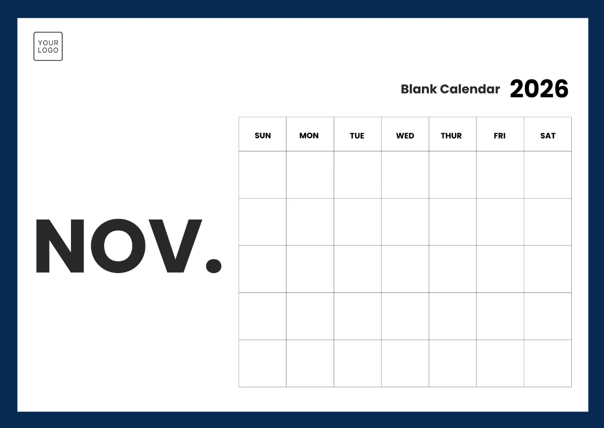 Free Blank Calendar 2026 Template to Edit Online