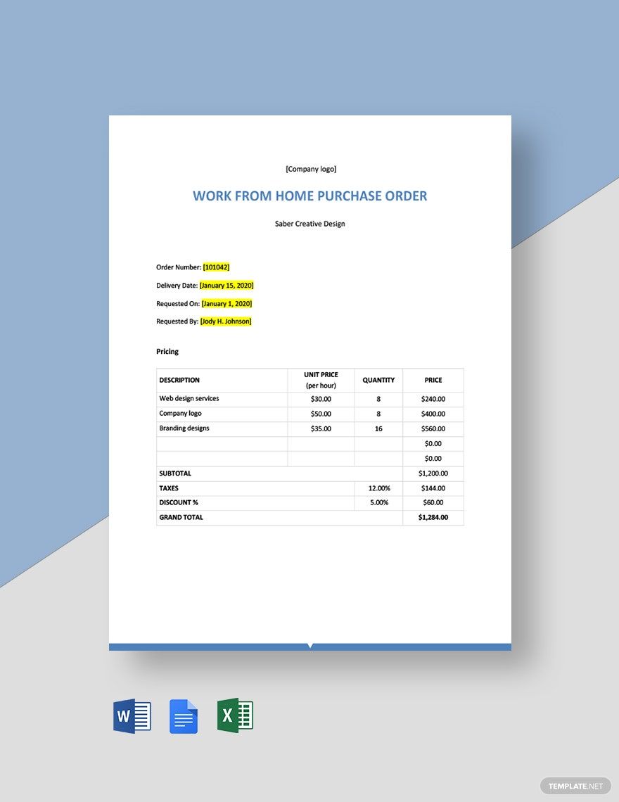 Work From Home Purchase Order Template