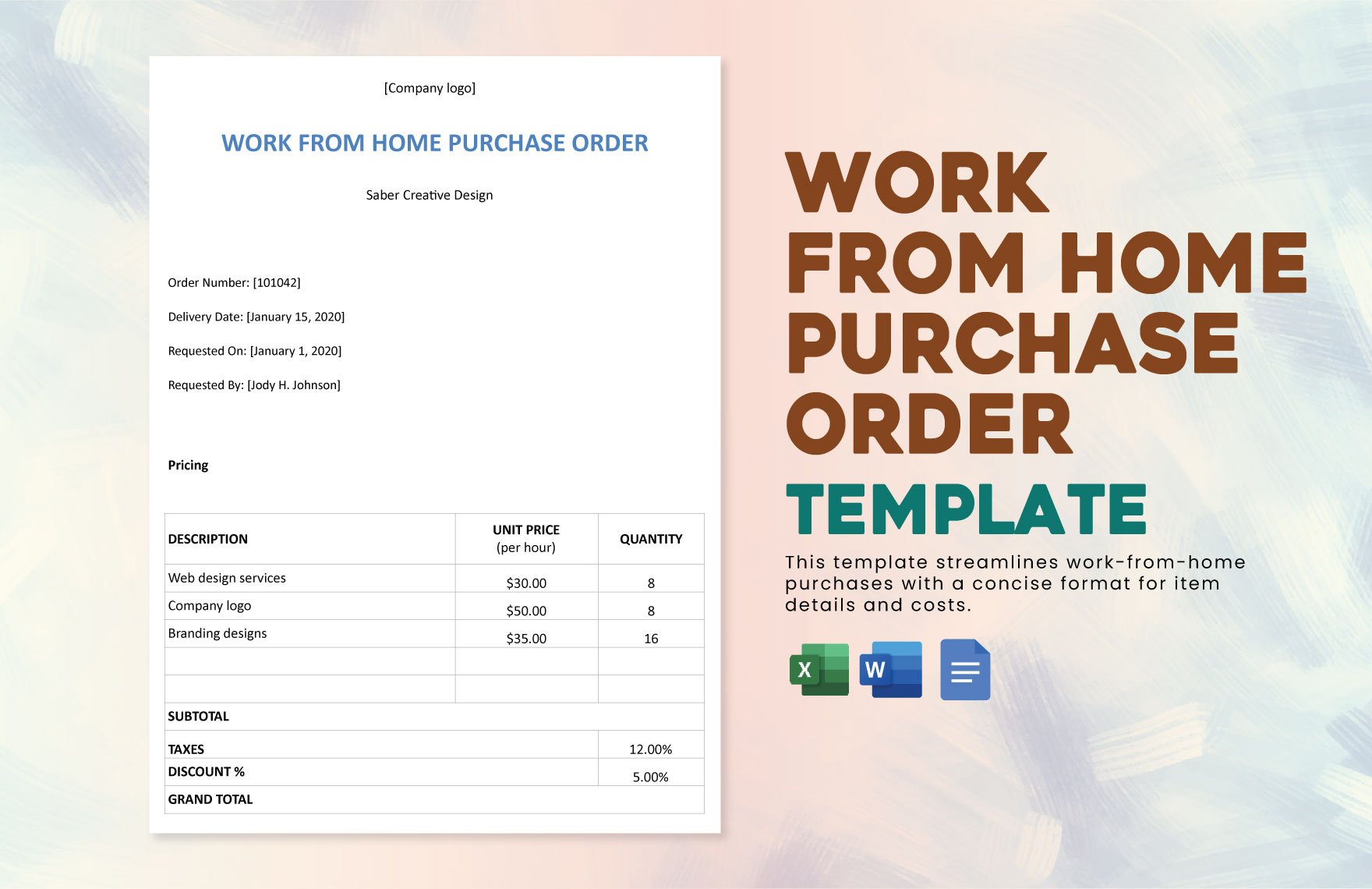 Work From Home Purchase Order Template