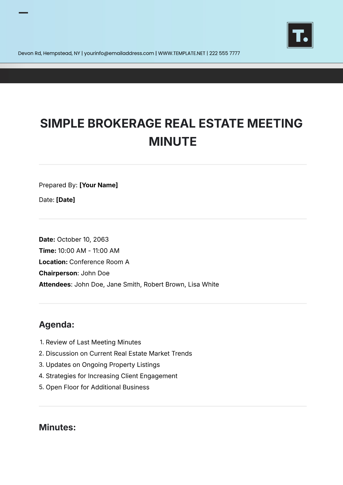 Free Simple Brokerage Real Estate Meeting Minute Template