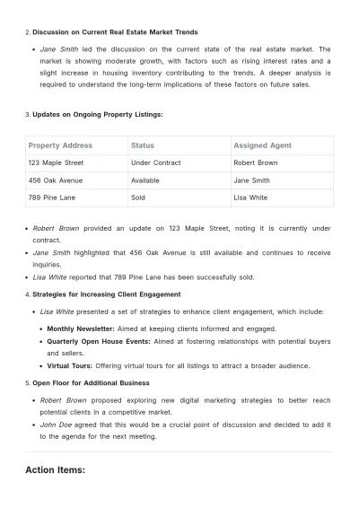 Free Simple Brokerage Real Estate Meeting Minute Template to Edit Online