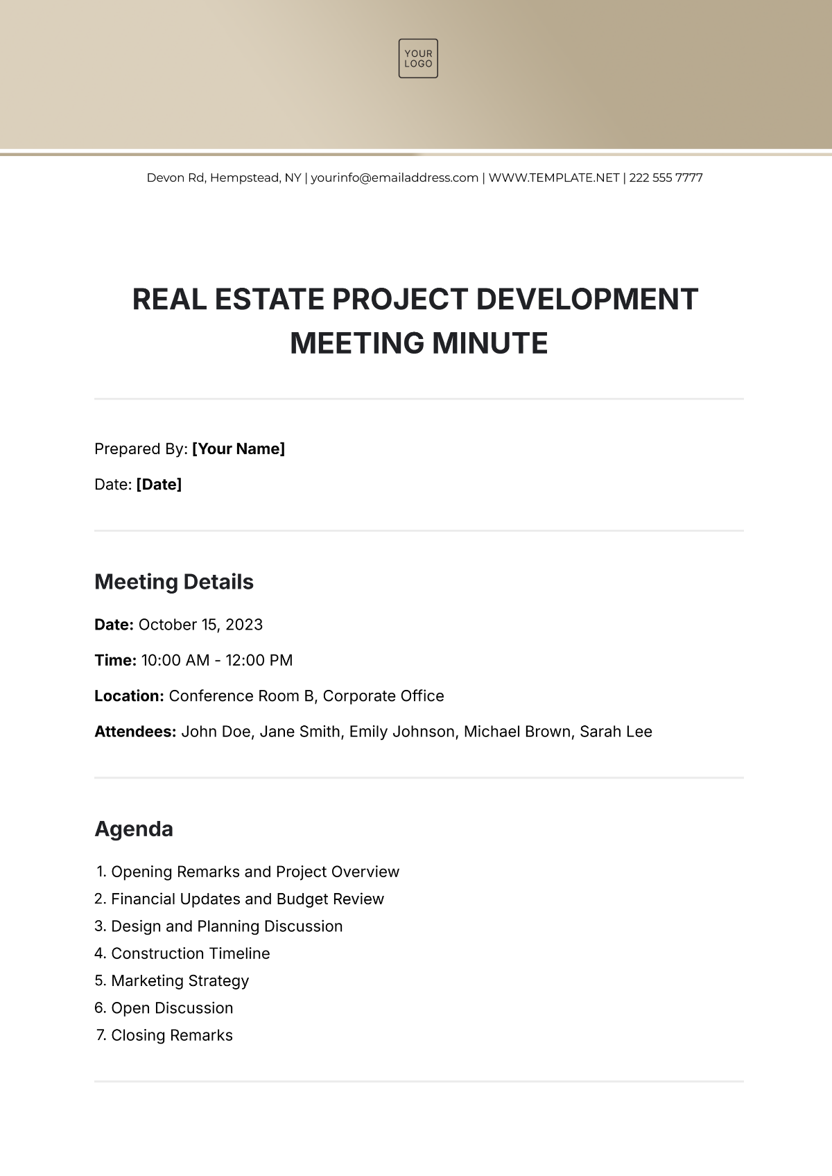 Free Real Estate Project Development Meeting Minute Template