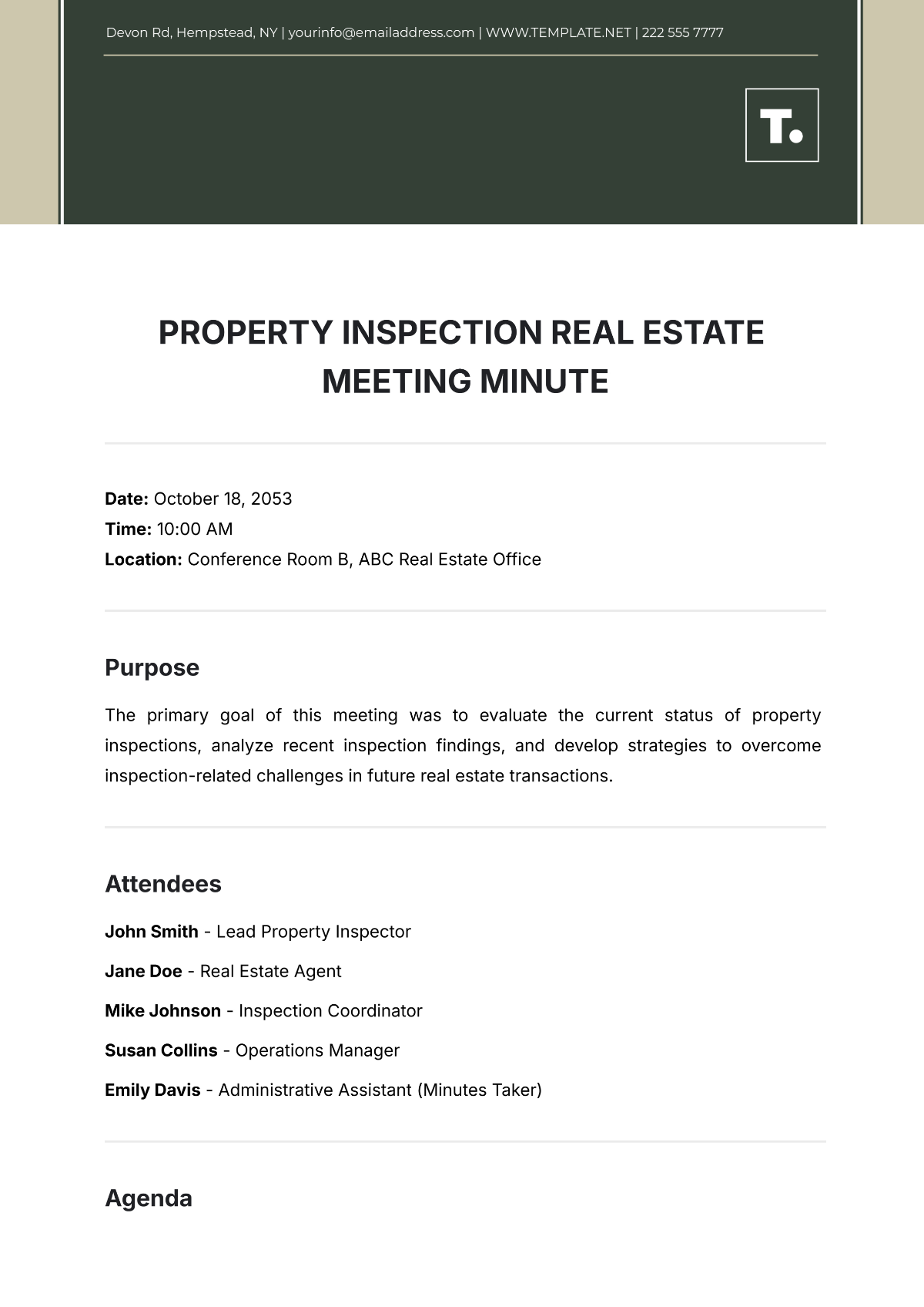 Free Property Inspection Real Estate Meeting Minute Template