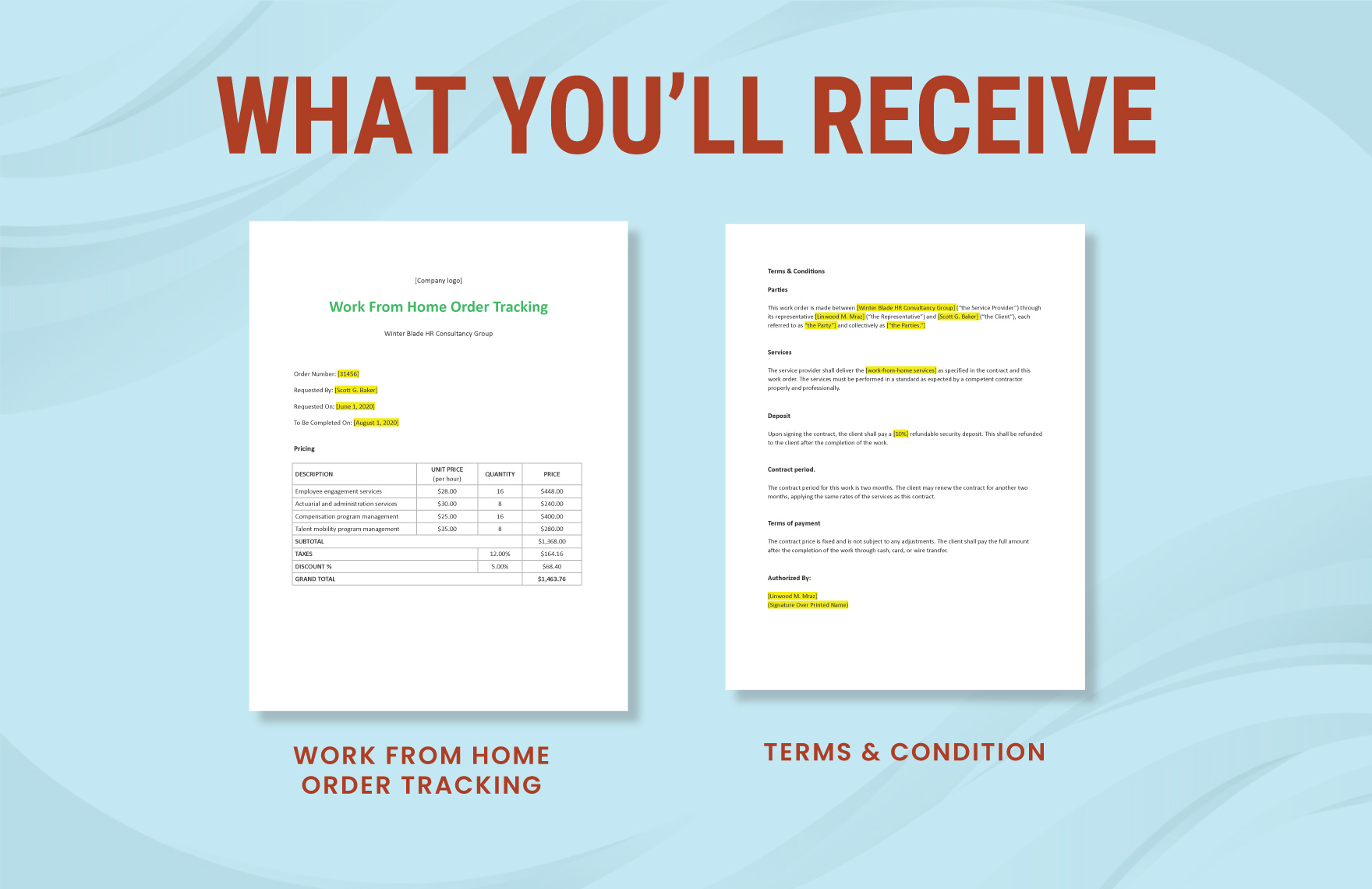 Work From Home Order Tracking Template