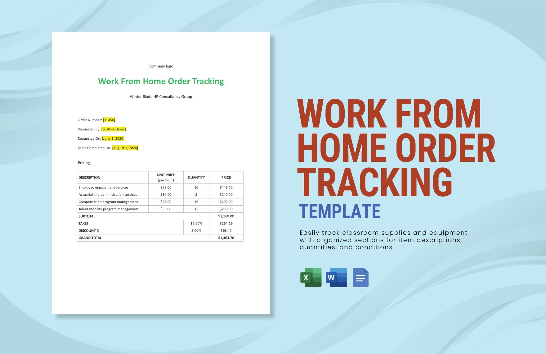 Work From Home Order Tracking Template in Word, Google Docs, Excel
