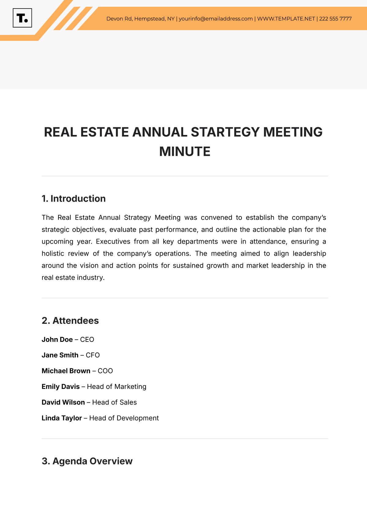 Free Real Estate Annual Strategy Format Meeting Minute Template