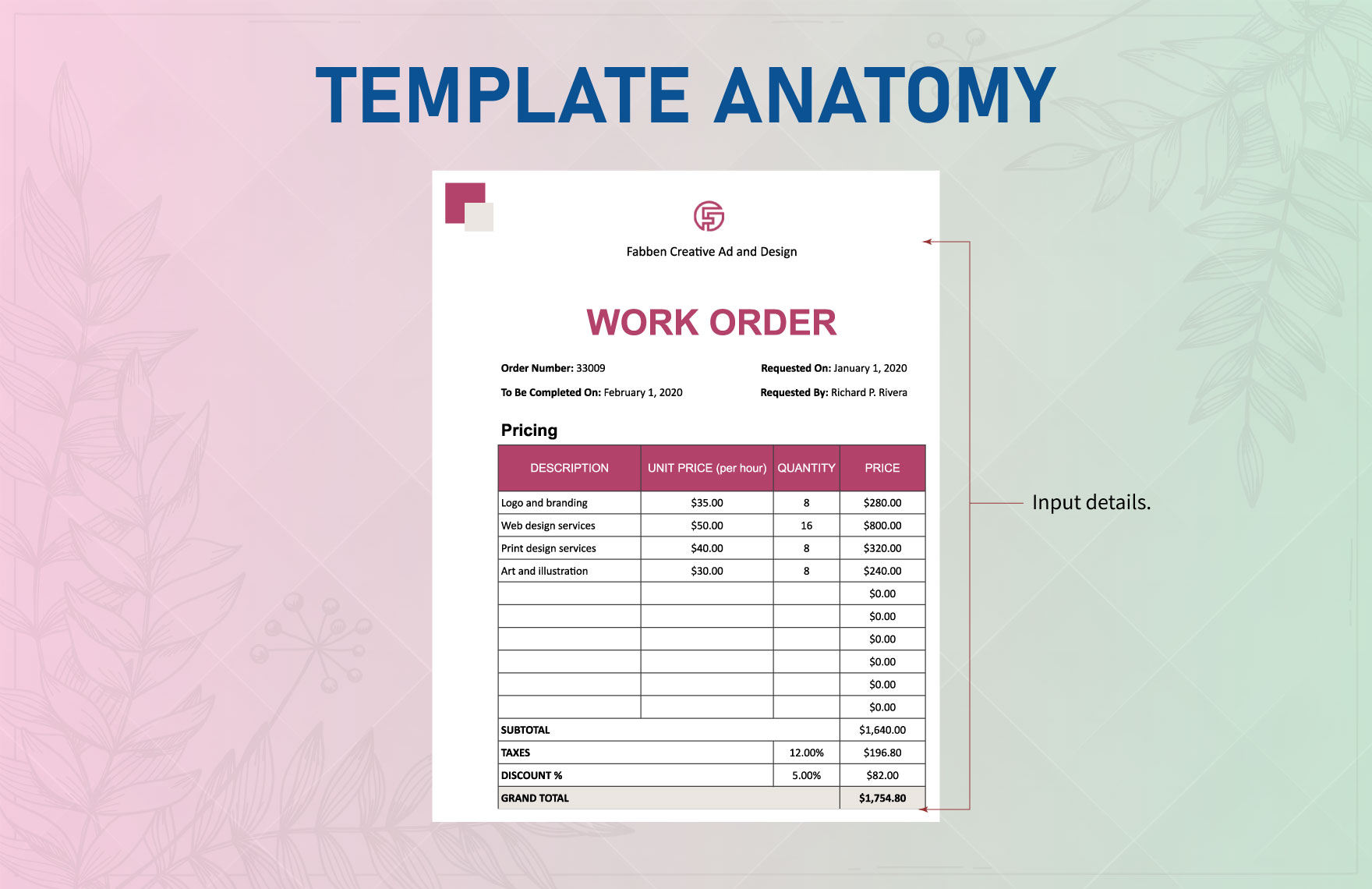 Graphic Design Work From Home Order Template