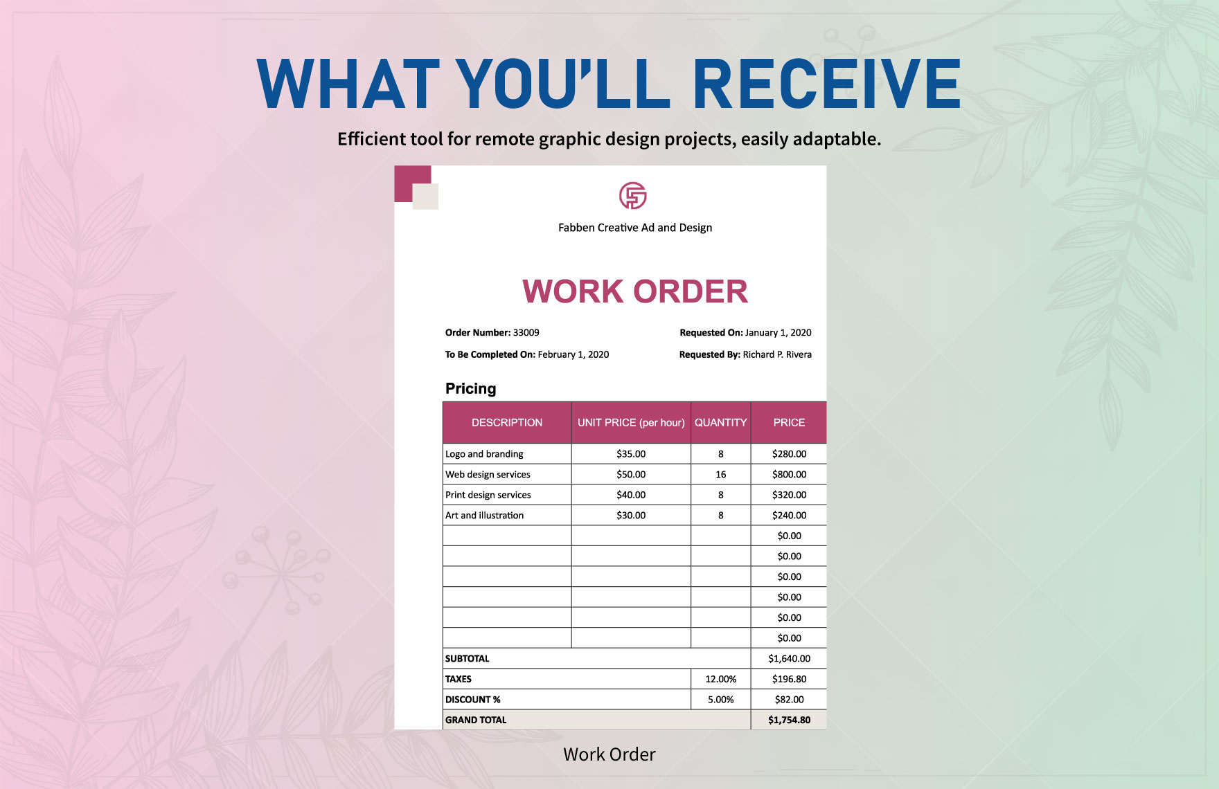 Graphic Design Work From Home Order Template