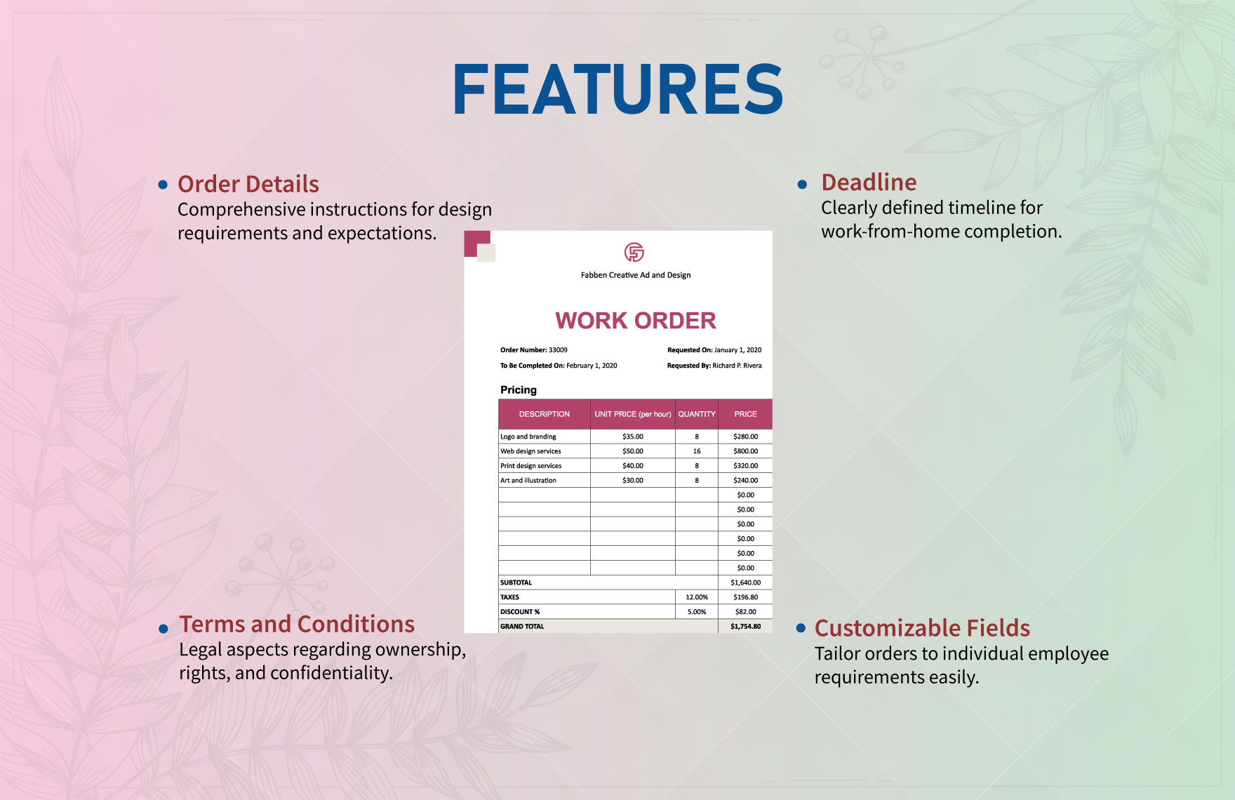 Graphic Design Work From Home Order Template