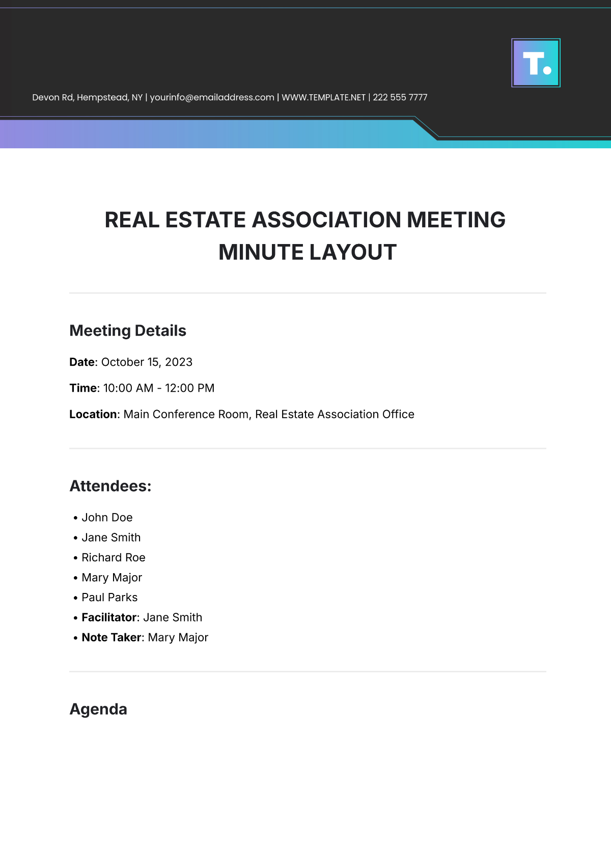 Free Real Estate Association Meeting Minute Layout Template