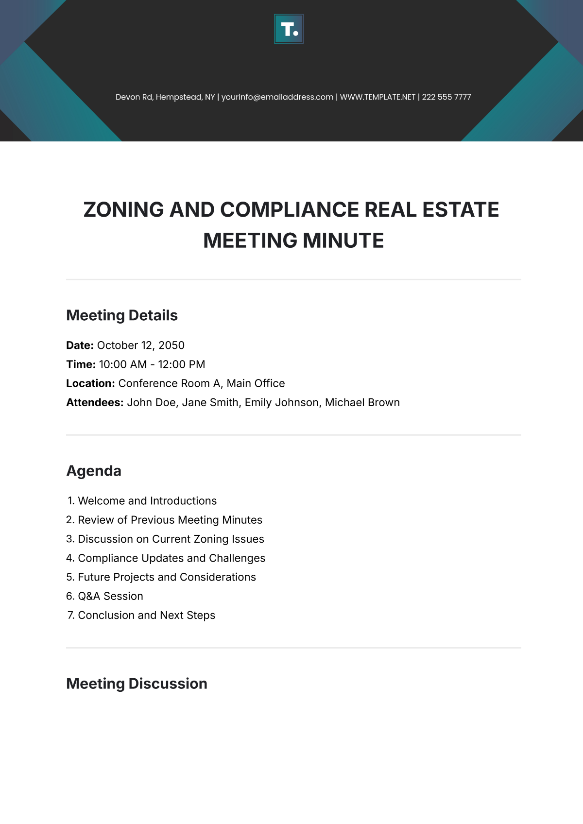 Free Zoning and Compliance Real Estate Meeting Minute Template