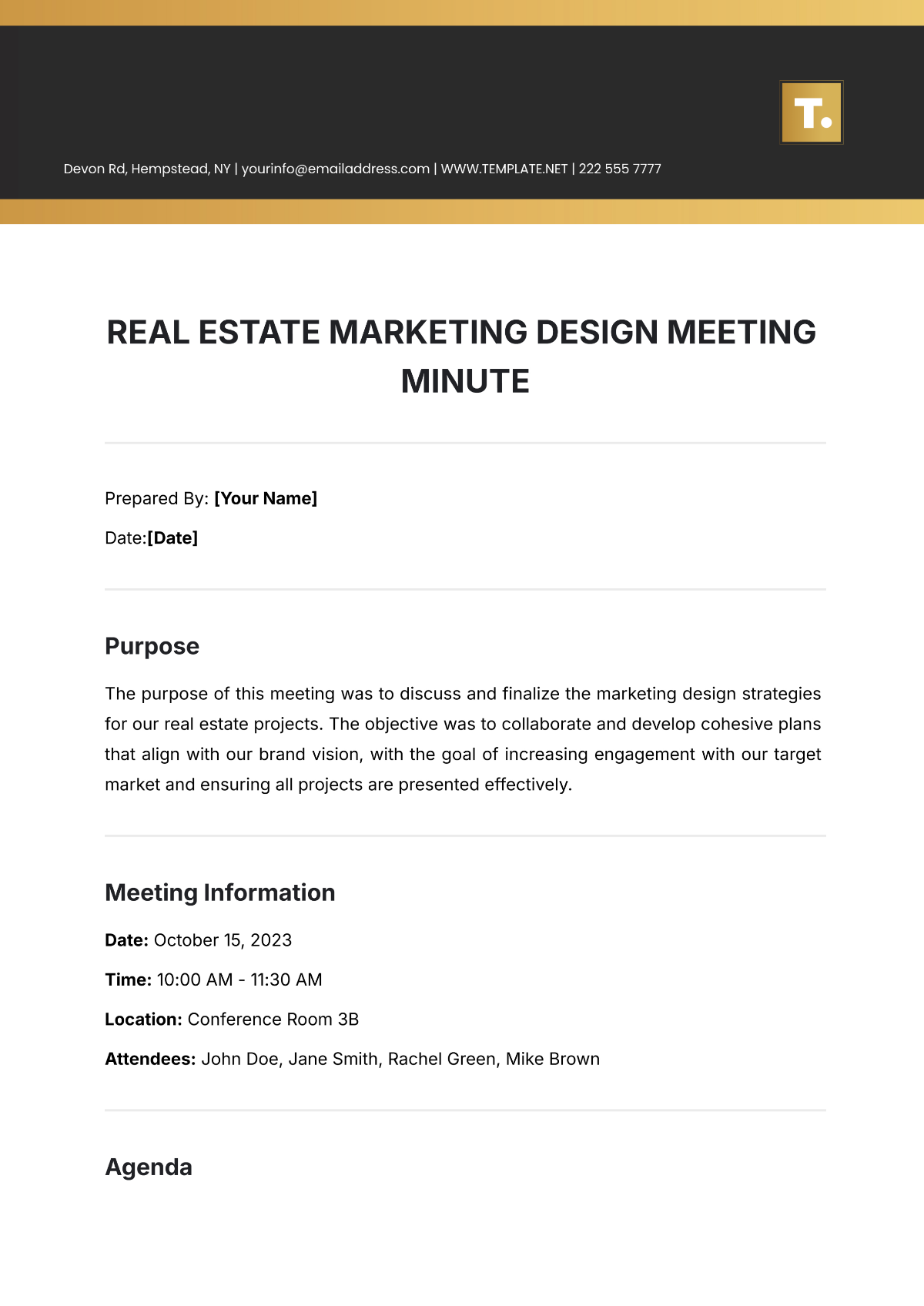 Free Real Estate Marketing Design Meeting Minute Template