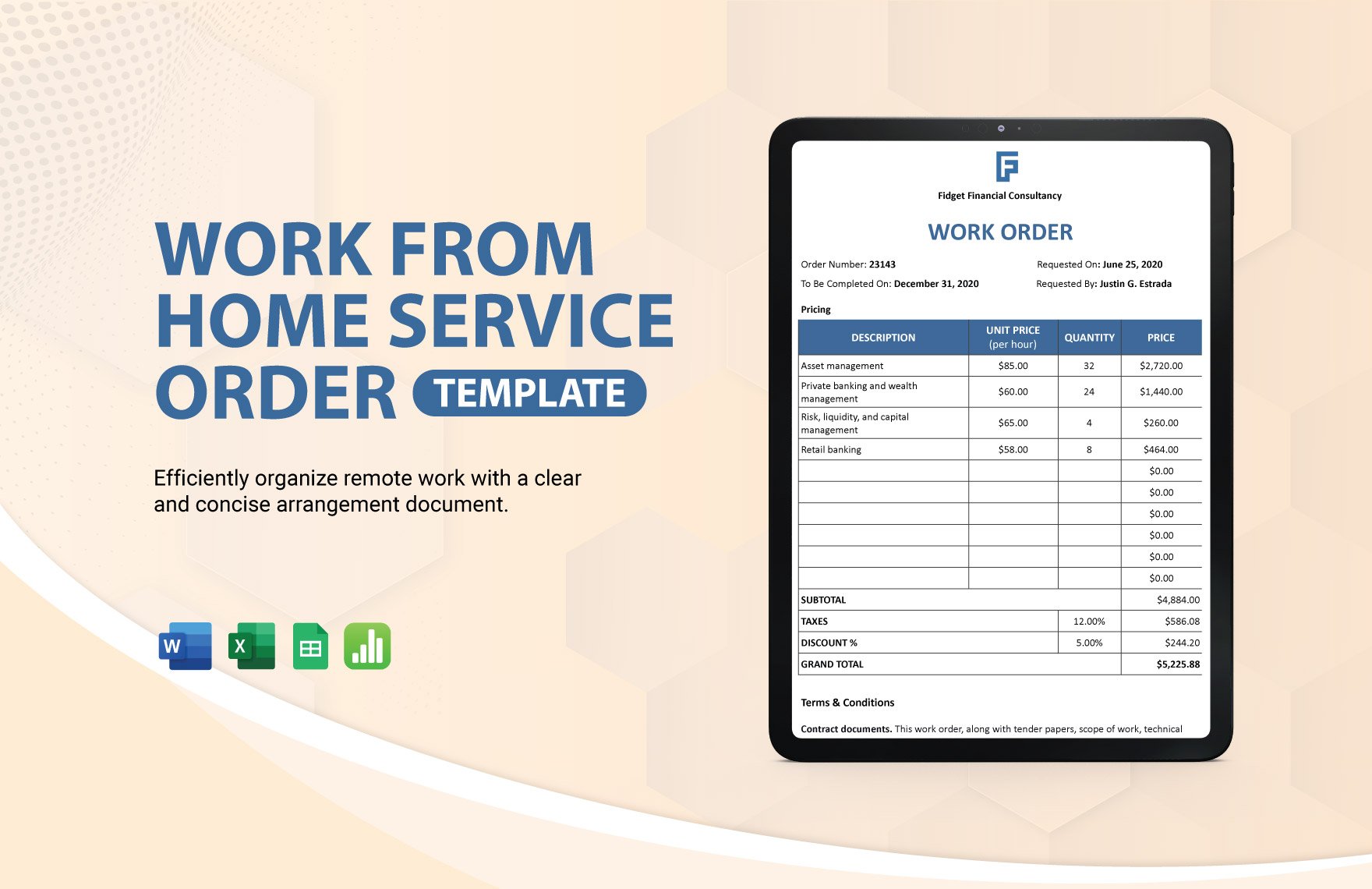 Free Work From Home Service Order Template in Word, Excel, Google Sheets, Apple Numbers