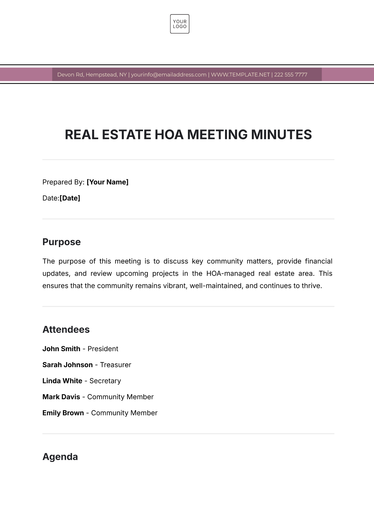 Free Real Estate HOA Meeting Minute Template