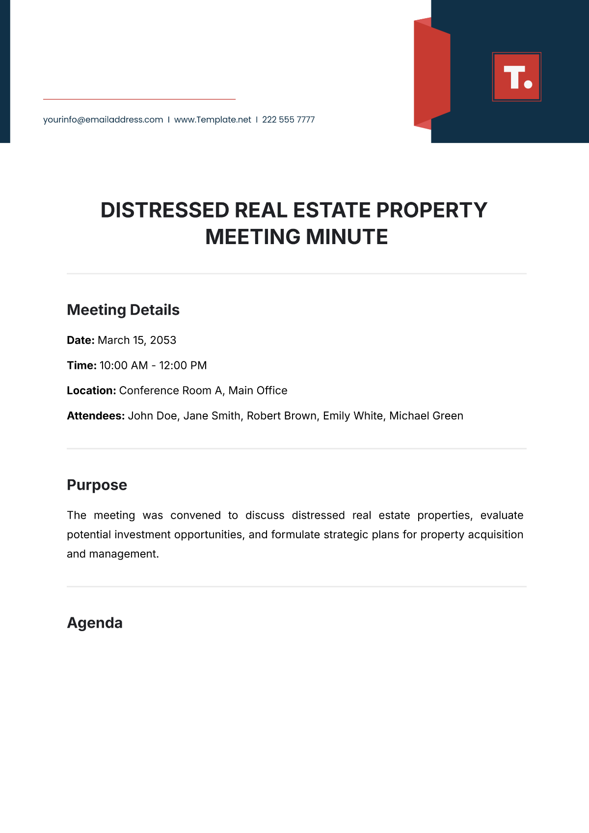 Free Distressed Real Estate Property Meeting Minute Template