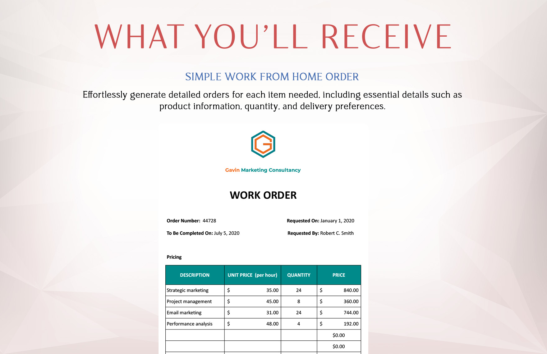 Simple Work From Home Order Template