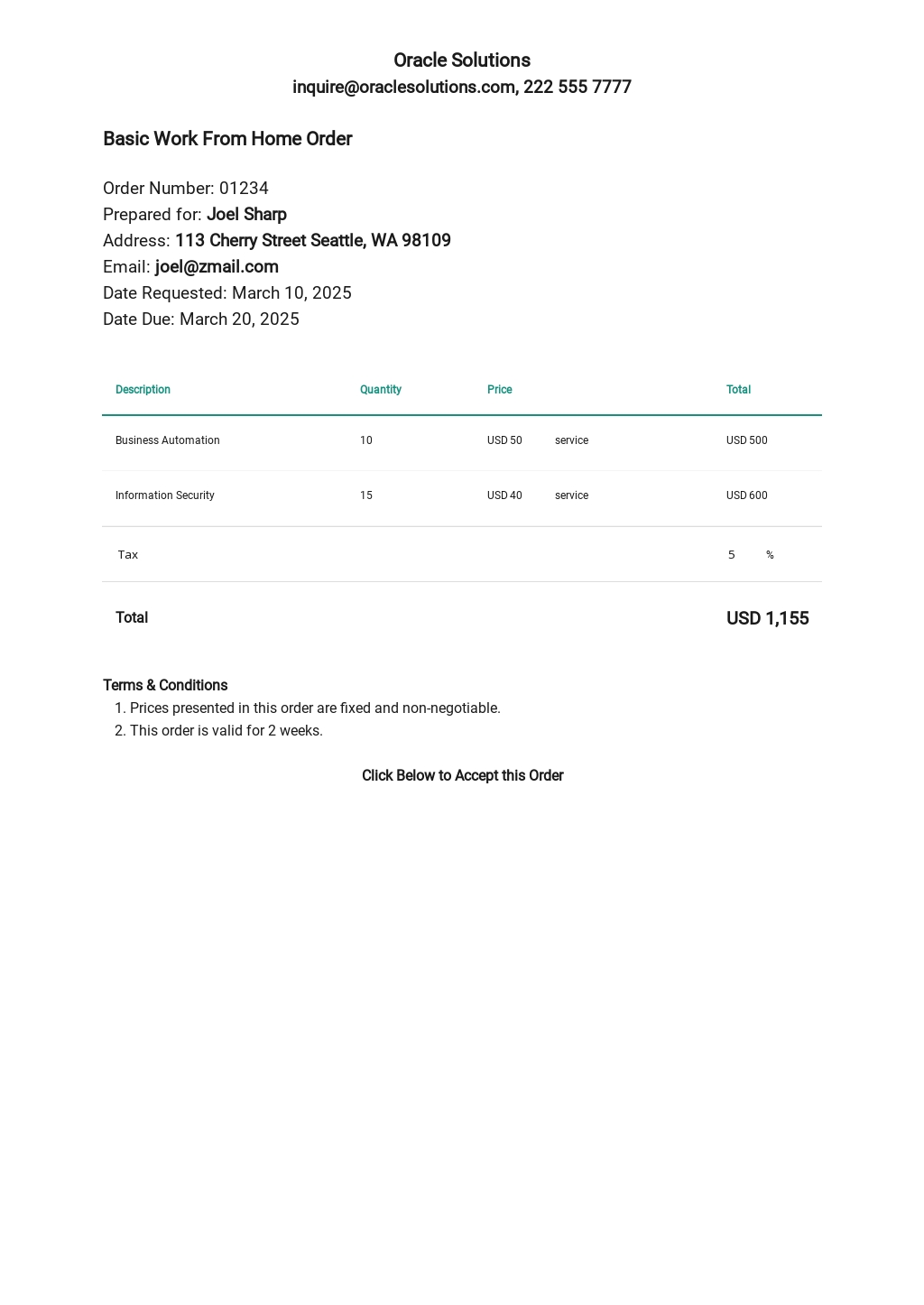 Work Order Template Google Sheets