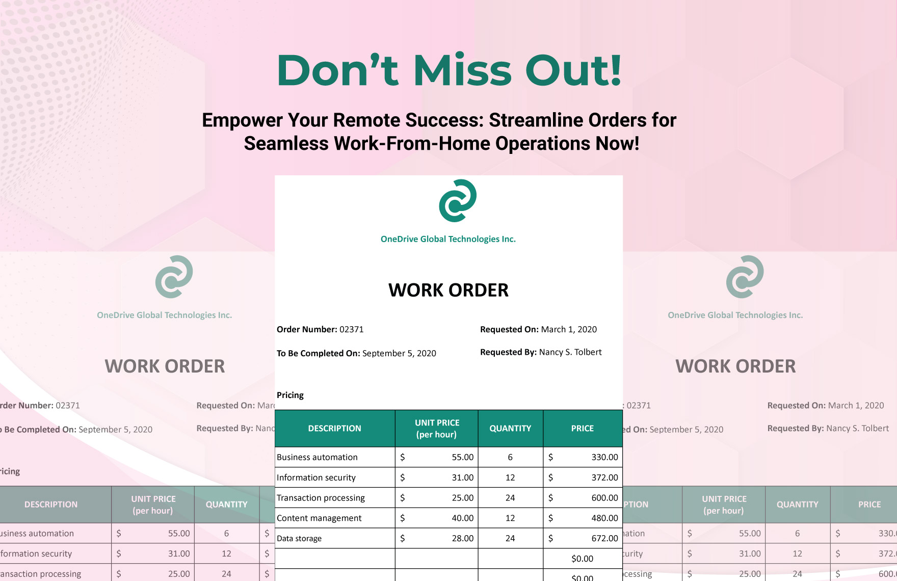 Basic Work From Home Order Template
