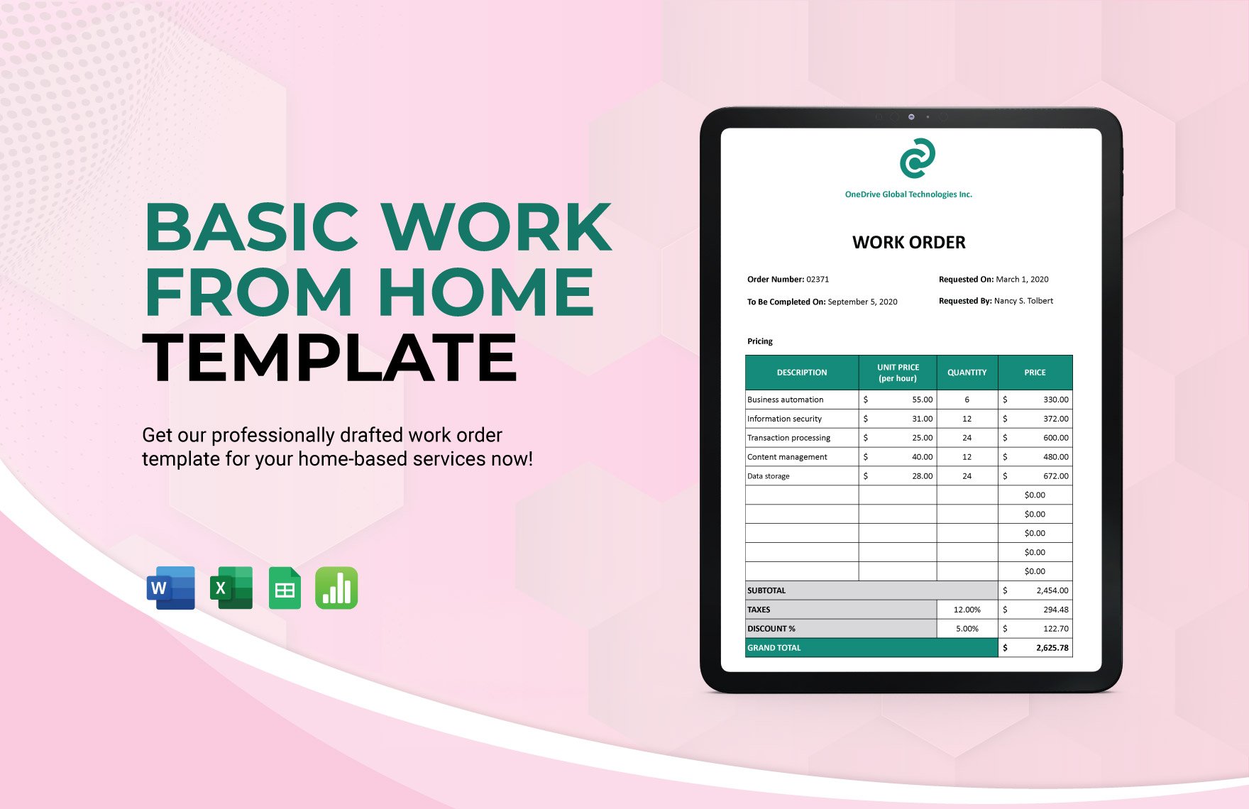 Basic Work From Home Order Template in Word, Excel, Google Sheets, Apple Numbers
