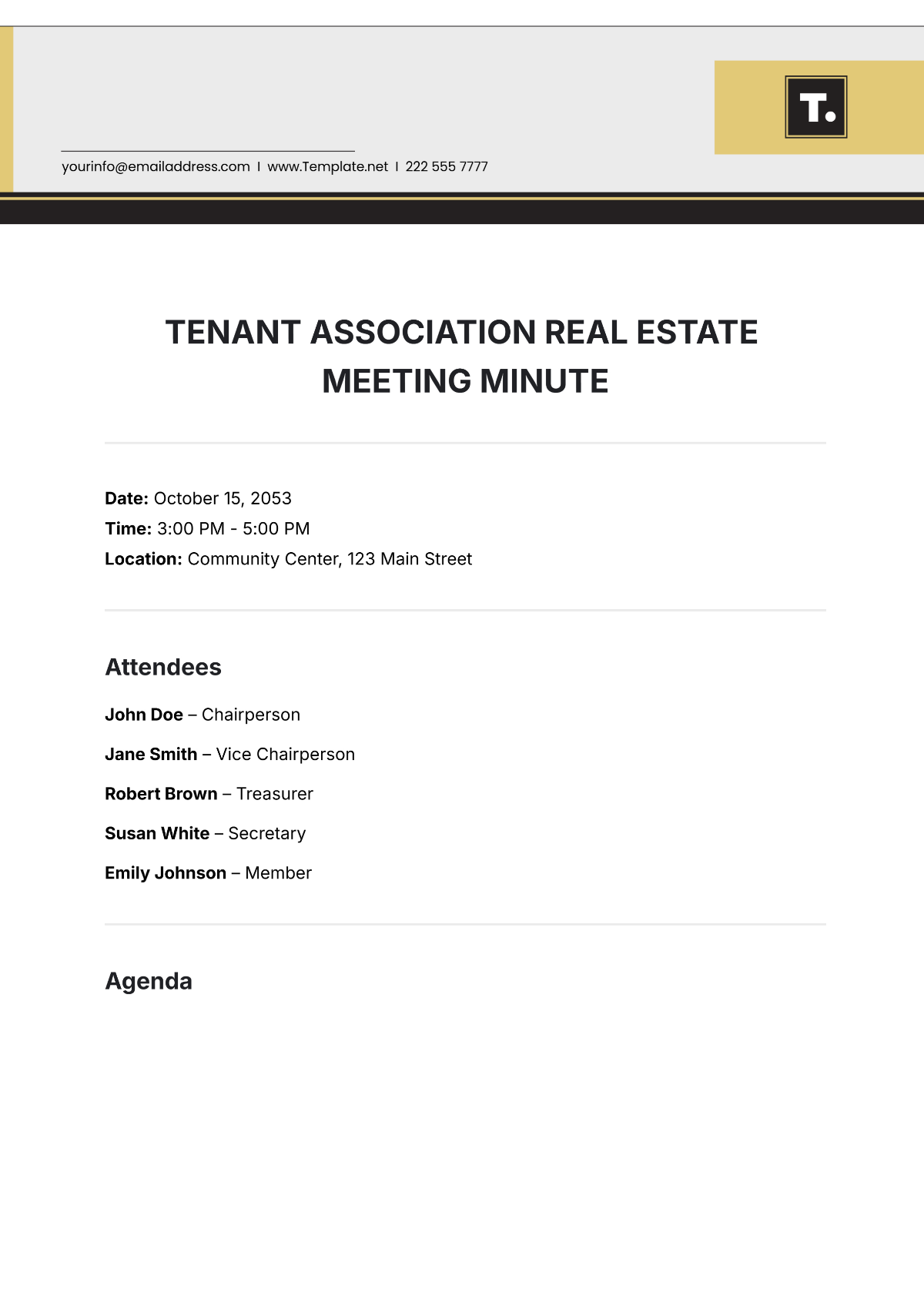 Free Tenant Association Real Estate Meeting Minute Template