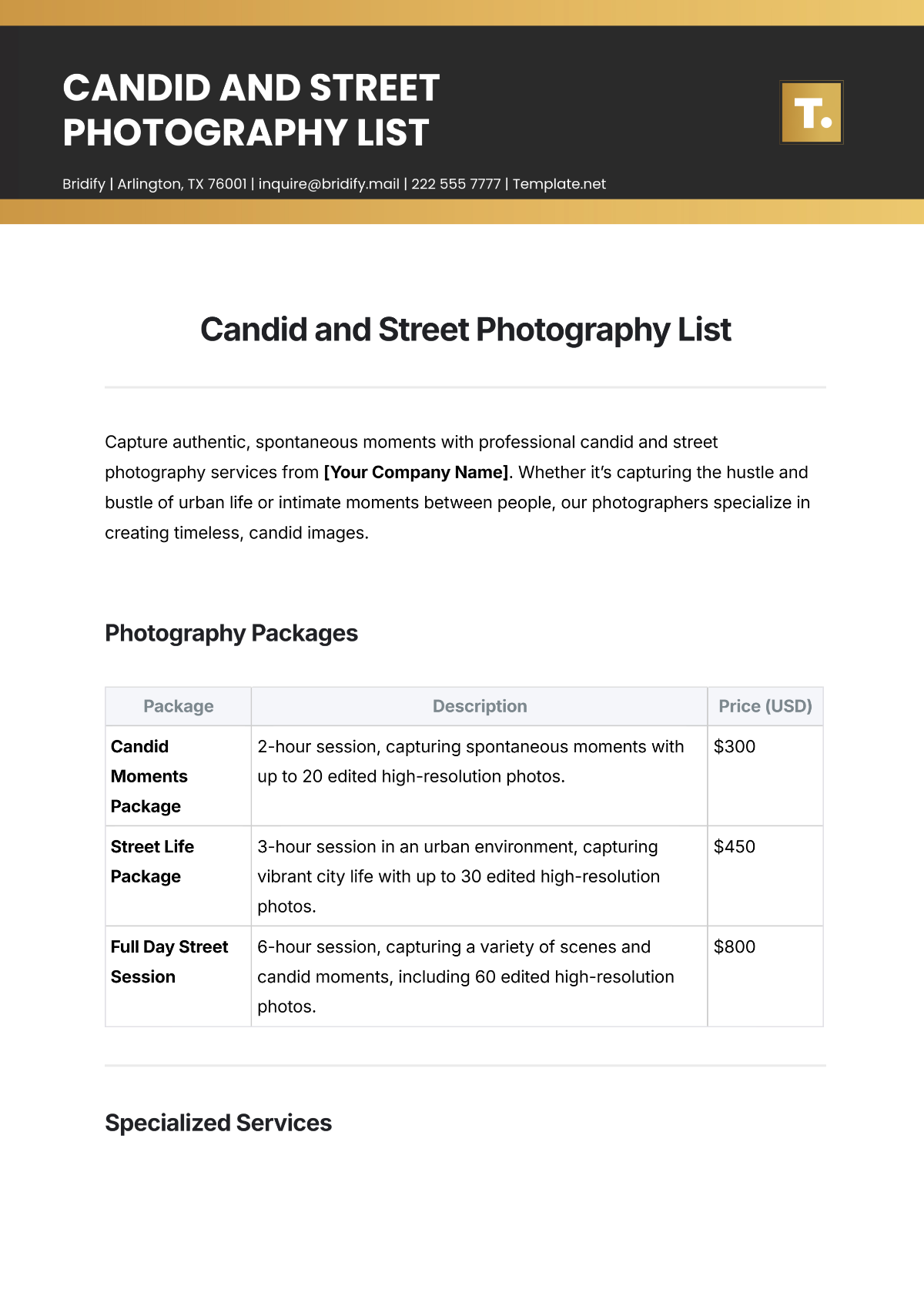 Free Candid and Street Photography List Template