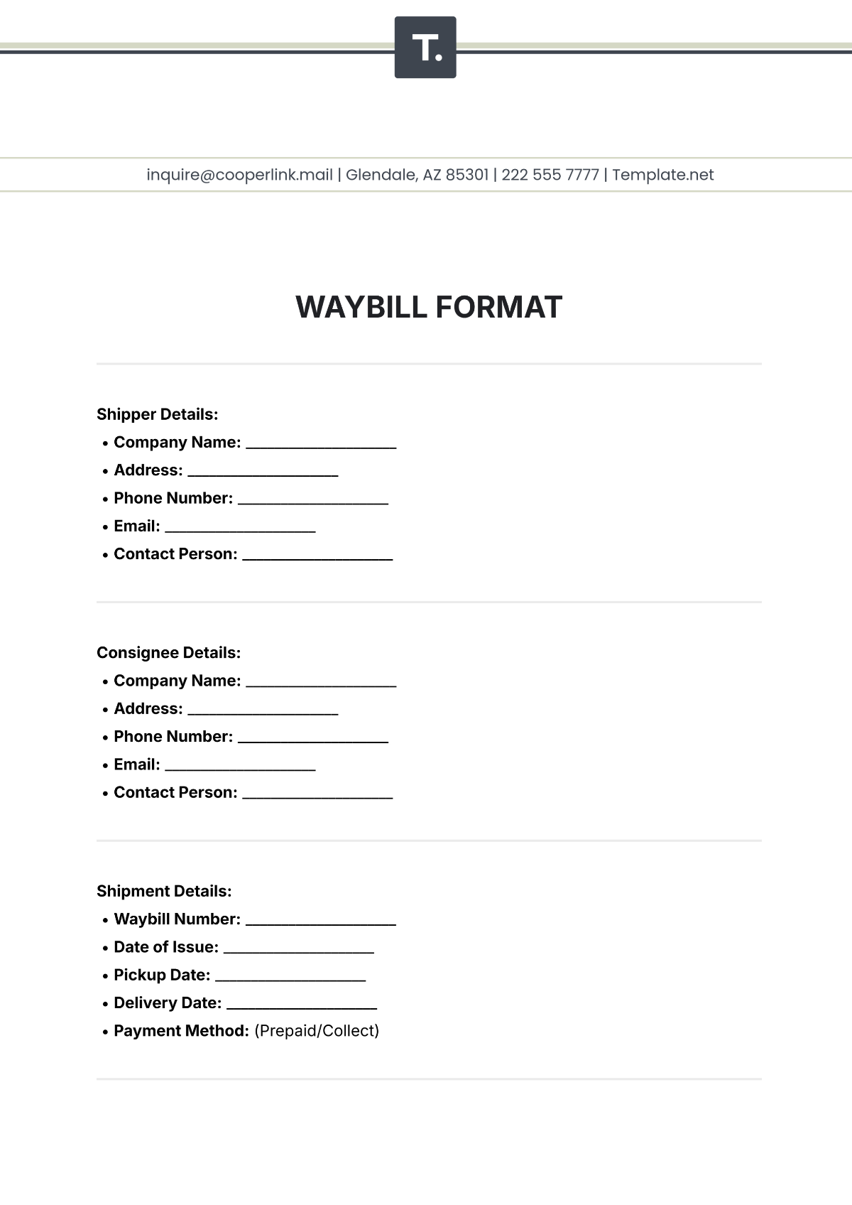 Free Waybill Format Template