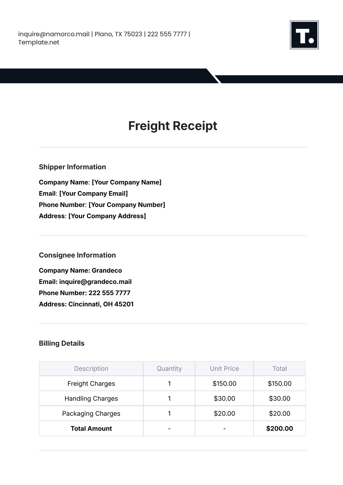 Free Freight Receipt Template