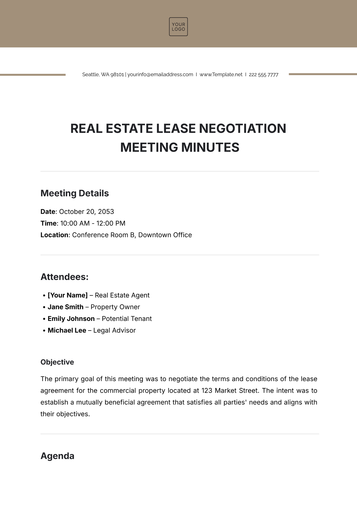 Free Real Estate Lease Negotiation Meeting Minute Template