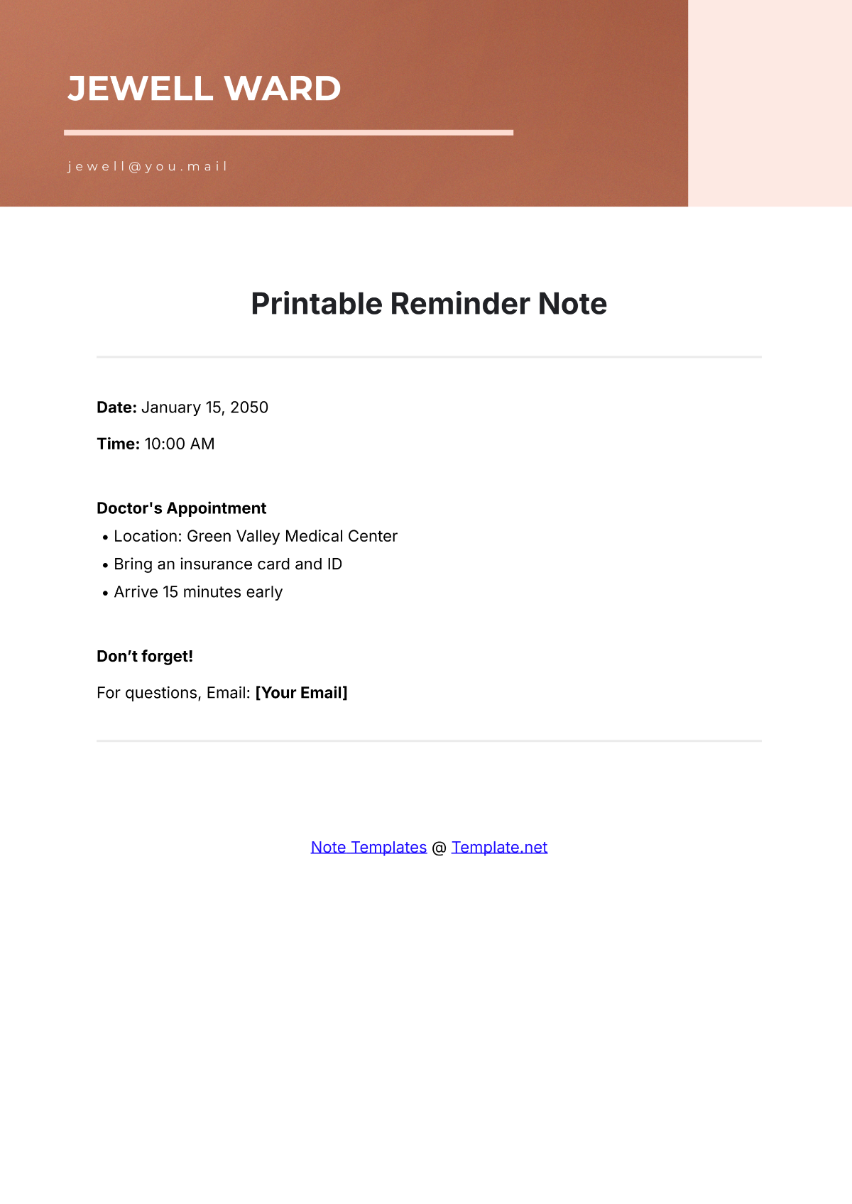 Free Printable Reminder Note Template