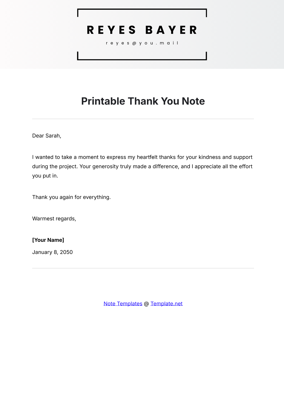 Free Printable Thank You Note Template